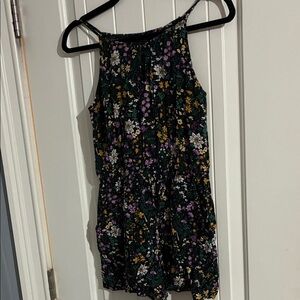 Old Navy Black Floral Halter Romper with Purple & Yellow Accents Size S